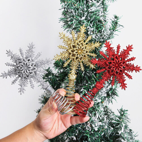 Snowflake Tree Topper Gold Red Glitter Iron Star 1pc