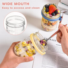 Contenitori per Overnight Oats da 6 Pezzi con Coperchi e Cucchiai, Barattoli In Vetro Ermetici da 16 Oz, per Yogurt, Insalata, Budino di Chia