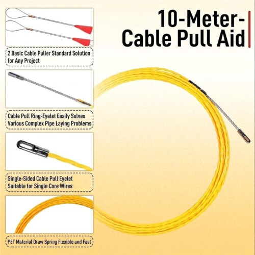 10M 3.0mm Electrical Fish Tape, Wire Fish Tape Wire Puller, Wire Snake for Running Wire Through Wall, Retractable 1