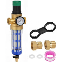 1 Zoll Druckregler Wasser mit Manometer und Messgerät, Wiederverwendbarer Sedimentfilter, Spülbarer Feinfilter
