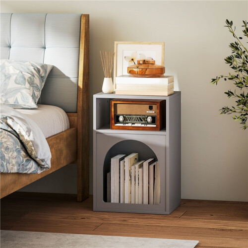 Bedside Table with 2 Open Compartments - Grey 2