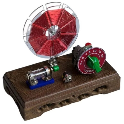 Rádio de Cristal com Bobina de Flor de Cesta Dupla e Base de Madeira 1