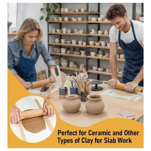 13 Pcs Pottery Tools Set, 5 Sizes Clay Thickness Guide Sticks & Wooden Rolling Pin for Clay Modeling 1