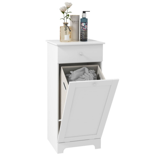 Single Hamper Laundry Storage Cabinet - White