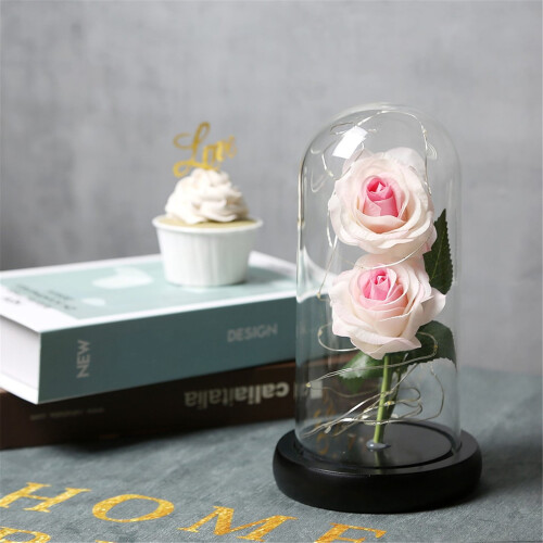 Glass Flower Rose Decoration with String Lights 1