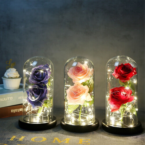 Glass Flower Rose Decoration with String Lights 2