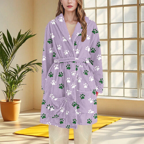 Women's Flannel Hooded Robe Purple M 1