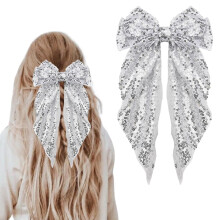 Sequin Bow Hair Ribbon Clips for Women 6pcs