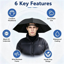 Hands-Free Umbrella Hat 70cm Sun Rain Umbrella with UV Underside for Fishing Gardening Walking B
