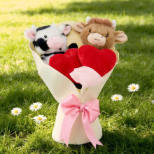 Medium Highland Cow Plush Bouquet with Floral Accents