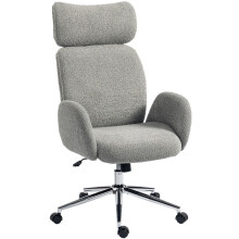 Office Chair with Adjustable Headrest, Spring Pack, Curved Line, Boucle Fabric - Charcoal Grey