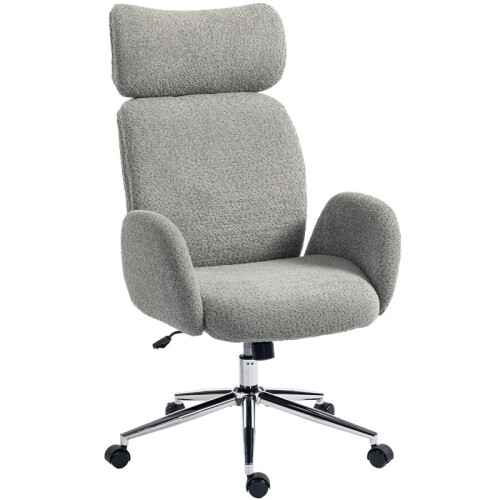 Office Chair with Adjustable Headrest, Spring Pack, Curved Line, Boucle Fabric - Charcoal Grey