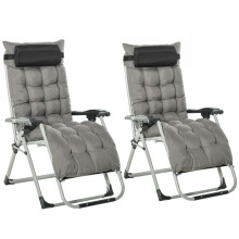 2 Piece Reclining Zero Gravity Sun Loungers with Cushions, Dark Grey