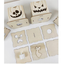 6er Pack Halloween Holz-Kürbislaterne DIY Bastelset LED Kerzenhalter Kinder Malen Dekor Party Tischornament
