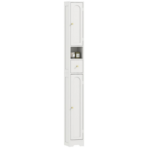 185 cm Tall Bathroom Cabinet with Arched Doors - White