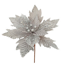 Artificial Glitter Poinsettia Flower Silver