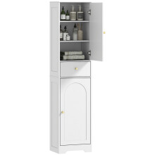 Tall Bathroom Cabinet with Arched Doors - White