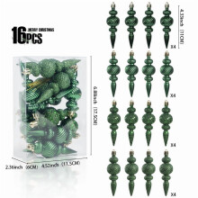 Christmas Hanging Ornaments Green 4in Finial Drop 16pcs