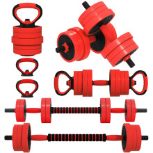 20kg 6-In-One Adjustable Weight Dumbbells Set, Barbell, Kettlebell, Push Up Stand - Red