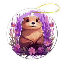 Ceramic Marmot Ornament Purple Floral Christmas Tree
