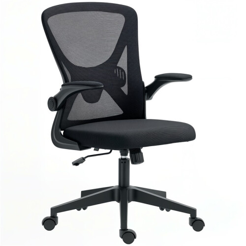 Mesh Back Office Chair, with Flip-Up Arms - Black
