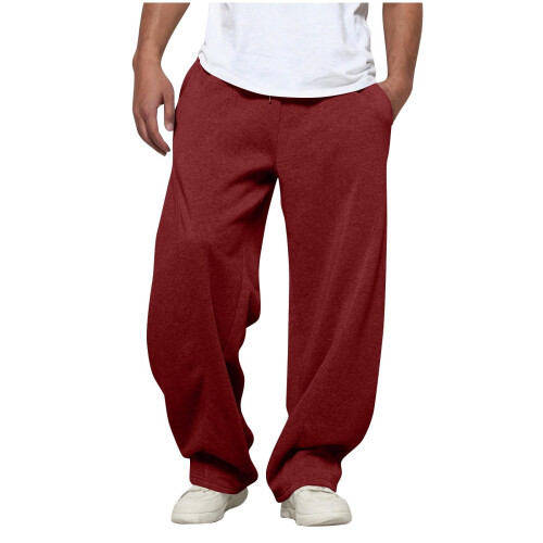 Men's Baggy Athleisure Joggers Polyester Wine L 1