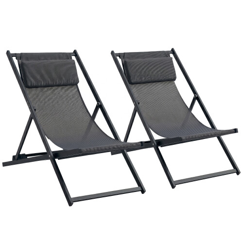 Outsunny 2 Tumbonas Plegables Gris 60 x 100 x 85 cm