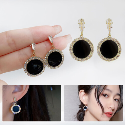 Geometric Black Rhinestone Stud Earrings 1 Pair 2