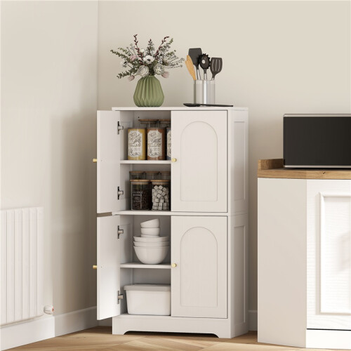 4-Door Kitchen Storage Cabinet with Adjustable Shelves - White 2