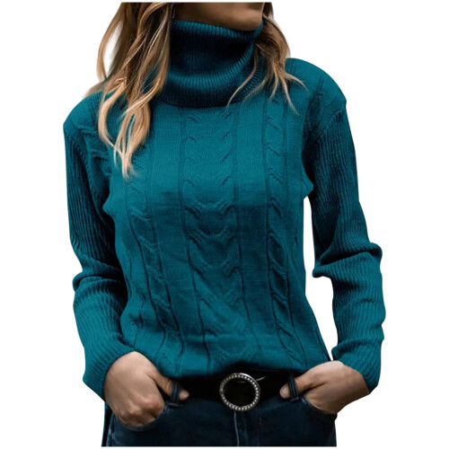 Women's Cable Knit Turtleneck Sweater Blue XS 1