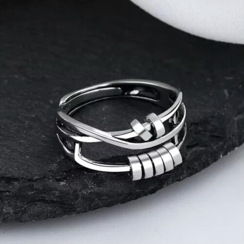925 Silver Adjustable Anxiety Ring for Women - Size 4 1