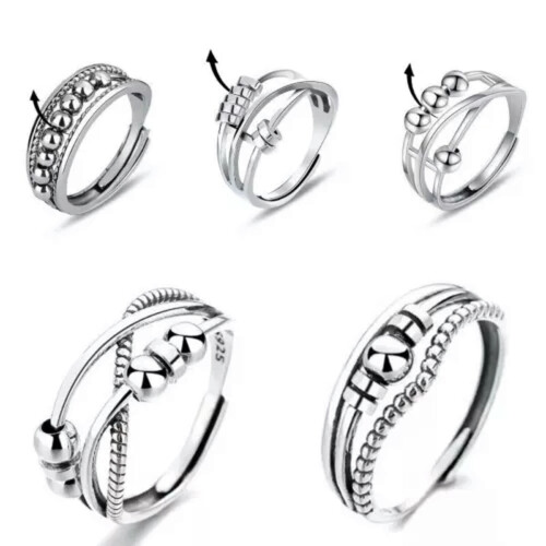 925 Silver Adjustable Anxiety Ring for Women - Size 4 2