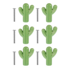 Ceramic Drawer Pulls Green Cactus 6 Sets
