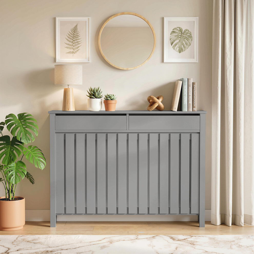 Homcom Large Radiator Cover With Drawers And Vertical Slats 119 X 19 X 93 Cm