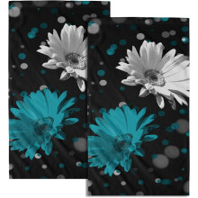 Teal Daisy Hand Towels Turquoise Floral Set of 2