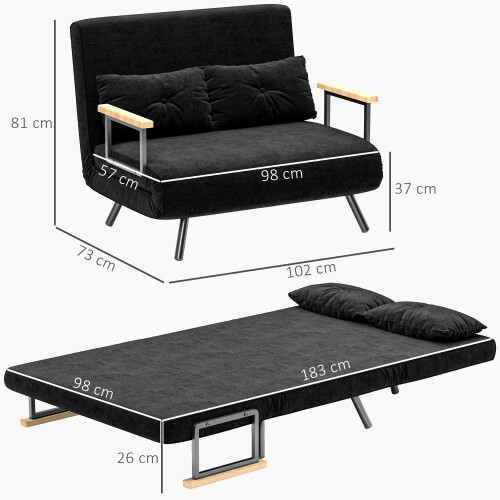 Homcom Sofá Cama Doble Negro 102 x 73 x 81 cm 2