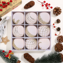 Christmas Ball Ornaments Pink Plastic Glitter 9 pcs 3.15