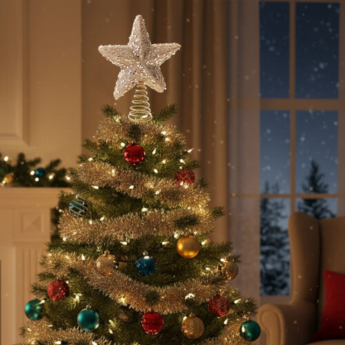 HomeKingdee Glitter Star Tree Topper Champagne