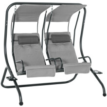 Canopy Swing 2 Separate Relax Chairs w/ Handrails and Removable Canopy Grey
