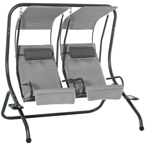 Canopy Swing 2 Separate Relax Chairs w/ Handrails and Removable Canopy Grey