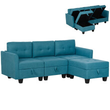 'L' Shape Modular Sofa, with Storage - Light Blue