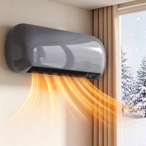 Homcom HOMCOM Ceramic Electric Heater 2000W with Fan, Wall Mounted, Grey 1