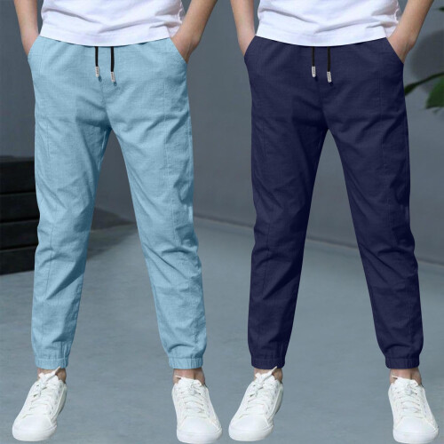 Boys Linen Pants Summer Chino Drawstring Trousers 1