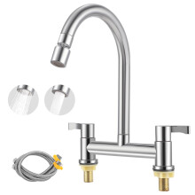 Kitchen Mixer Tap 2 Hole Bridge Design, Hot & Cold Sink Tap with 360° Swivel Spout, Dual Spray Modes, Deck Mounted Chrome Tap