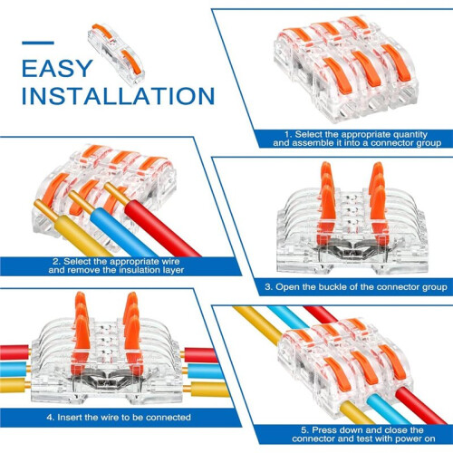 40Pcs Quick-Connect Terminal Wire Connectors Inline Wire Cable Connector Quick Compact Cable Connector Transparent A