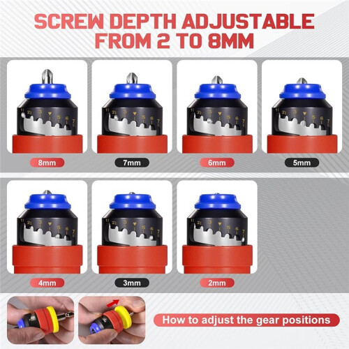 7-Level Adjustable Drywall Screw Setter Bit - Magnetic Depth Control for Efficient Screw Driving