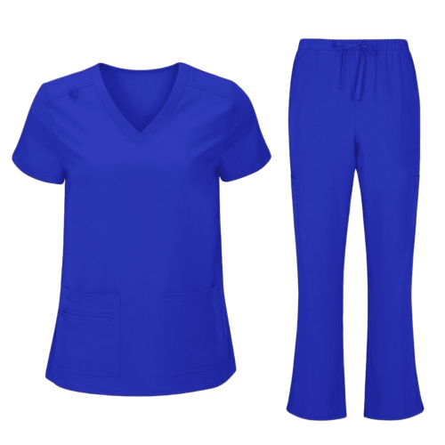 Women's V-Neck Scrubs Set Blue M 1