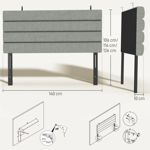 Homcom Cabecero de Cama Gris 140 x 10 x 126 cm 2