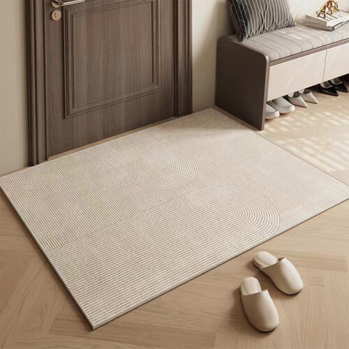 Striped Beige Polyester Area Rug 80 x 50 cm