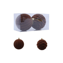 Flocked Christmas Balls Brown 2 pcs